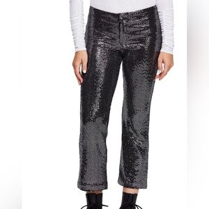 New.! Free People Black Metallic Shine Trousers Crops Pants Low Rise Zipp Fly
